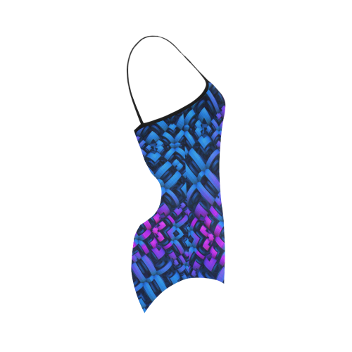 3-D Pattern in Neon Blue/Pink/Black Strap Swimsuit ( Model S05)