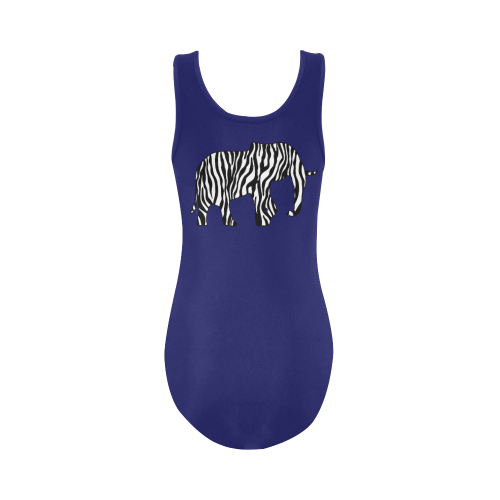 ZEBRAPHANT Elephant with Zebra Stripes black white Vest One Piece Swimsuit (Model S04)