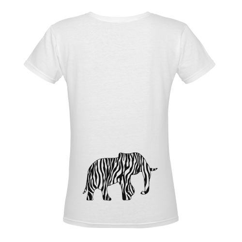 ZEBRAPHANT Elephant with Zebra Stripes black white Women's Deep V-neck T-shirt (Model T19)