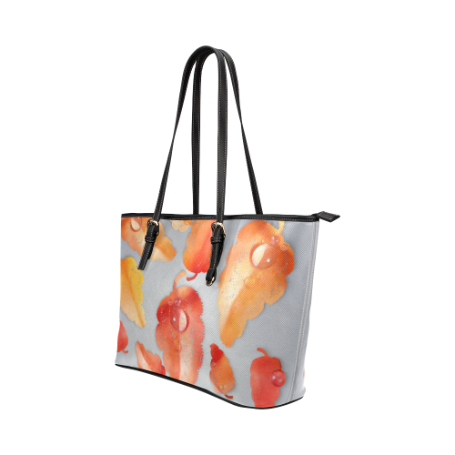 Leaves on gray Leather Tote Bag/Large (Model 1651)