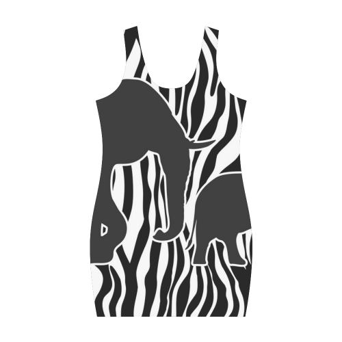 ELEPHANTS to ZEBRA stripes black & white Medea Vest Dress (Model D06)
