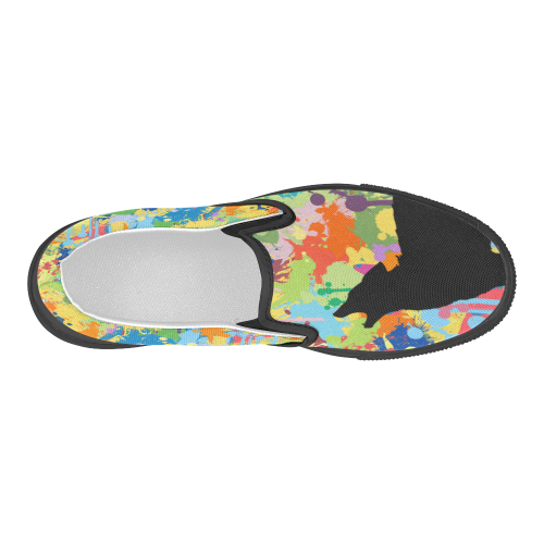 Wolf Black Shape Colorful Splash Complete Women's Slip-on Canvas Shoes (Model 019)