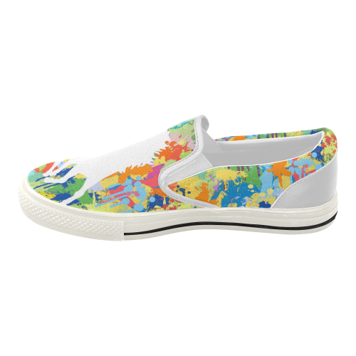 White Horse Shape Colorful Splash Design your Backgr Women's Slip-on Canvas Shoes (Model 019)