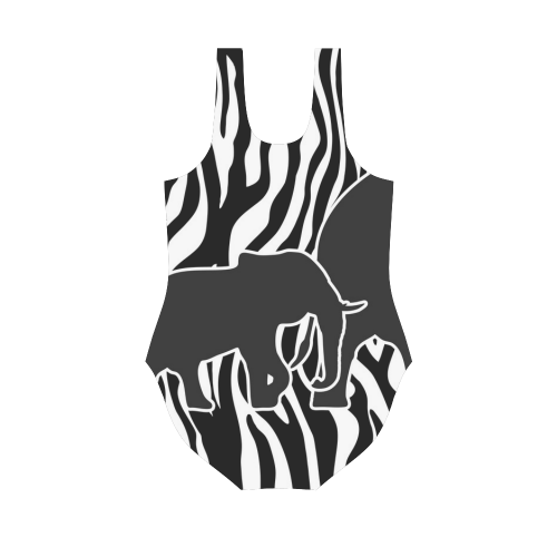 ELEPHANTS to ZEBRA stripes black & white Vest One Piece Swimsuit (Model S04)