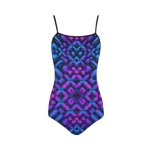 3-D Pattern in Neon Blue/Pink/Black Strap Swimsuit ( Model S05)