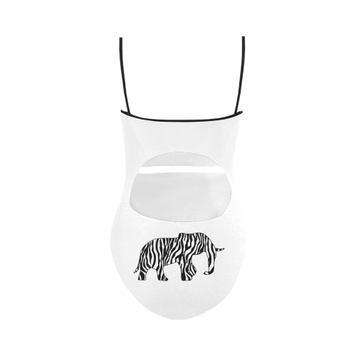 ZEBRAPHANT Elephant with Zebra Stripes black white Strap Swimsuit ( Model S05)