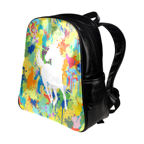 White Horse Shape Colorful Splash Your Colorbackgr Multi-Pockets Backpack (Model 1636)