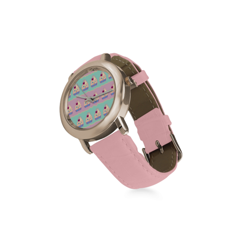 Cupcakes Women's Rose Gold Leather Strap Watch(Model 201)