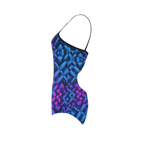 3-D Pattern in Neon Blue/Pink/Black Strap Swimsuit ( Model S05)
