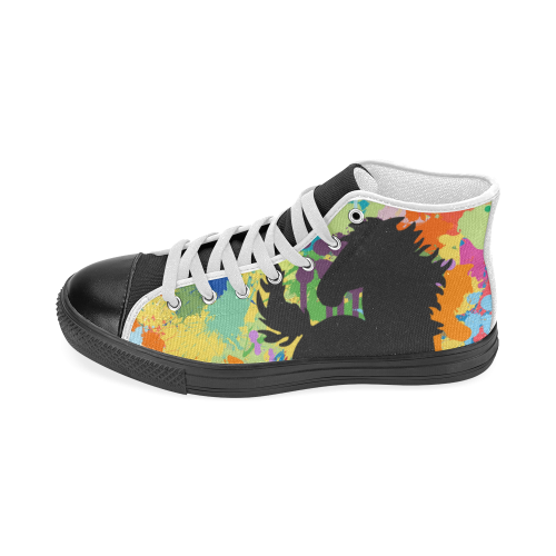 Horse Black Shape Colorful Splash Women's Classic High Top Canvas Shoes (Model 017)