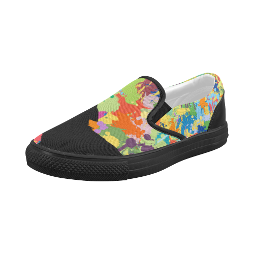 Wolf Black Shape Colorful Splash Complete Women's Slip-on Canvas Shoes (Model 019)