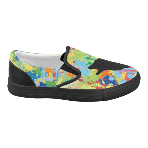 Wolf Black Shape Colorful Splash Complete Women's Slip-on Canvas Shoes (Model 019)