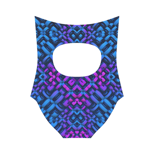 3-D Pattern in Neon Blue/Pink/Black Strap Swimsuit ( Model S05)