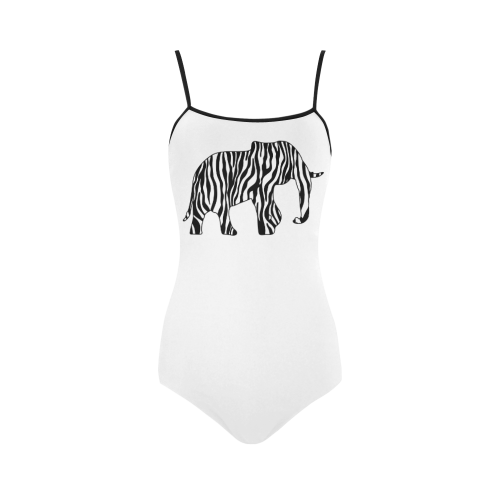 ZEBRAPHANT Elephant with Zebra Stripes black white Strap Swimsuit ( Model S05)