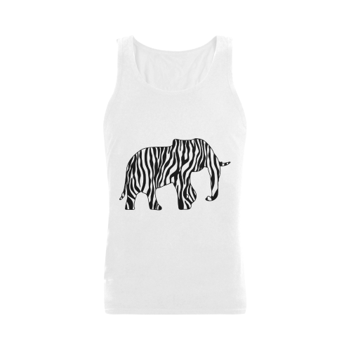 ZEBRAPHANT Elephant with Zebra Stripes black white Plus-size Men's Shoulder-Free Tank Top (Model T33)