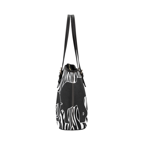 ELEPHANTS to ZEBRA stripes black & white Leather Tote Bag/Small (Model 1651)