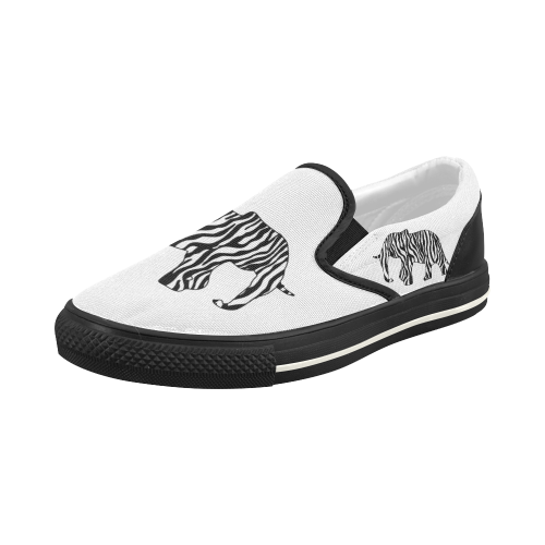 ZEBRAPHANT Elephant with Zebra Stripes black white Women's Slip-on Canvas Shoes (Model 019)