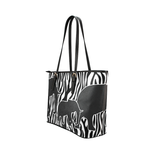 ELEPHANTS to ZEBRA stripes black & white Leather Tote Bag/Small (Model 1651)