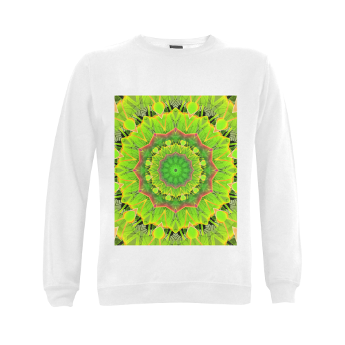 Golden Green Foliage Ferns Abstract Summer Days Gildan Crewneck Sweatshirt(NEW) (Model H01)