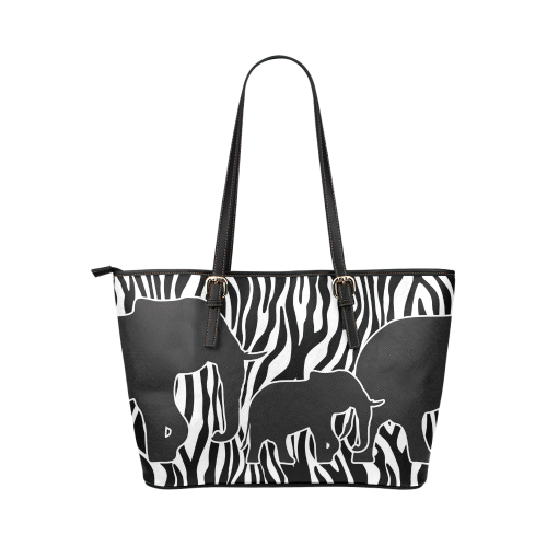 ELEPHANTS to ZEBRA stripes black & white Leather Tote Bag/Small (Model 1651)