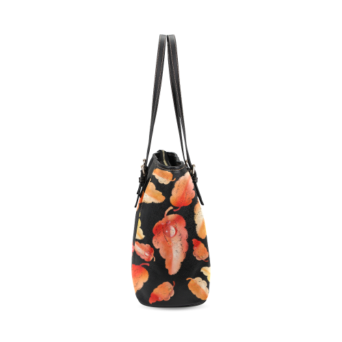 Red- orange leaves Leather Tote Bag/Small (Model 1640)