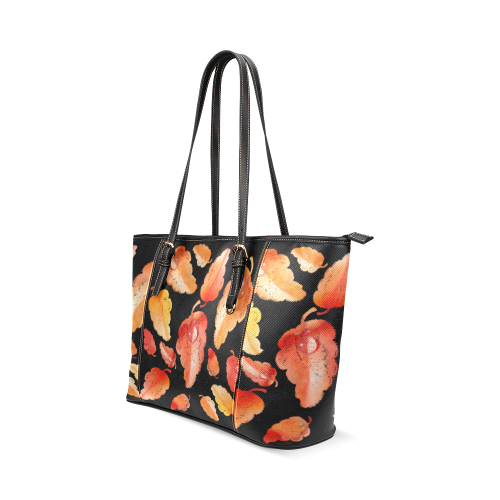 Red- orange leaves Leather Tote Bag/Small (Model 1640)