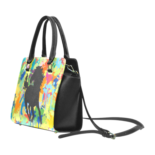 Horse Black Shape Colorful Splash Rivet Shoulder Handbag (Model 1645)