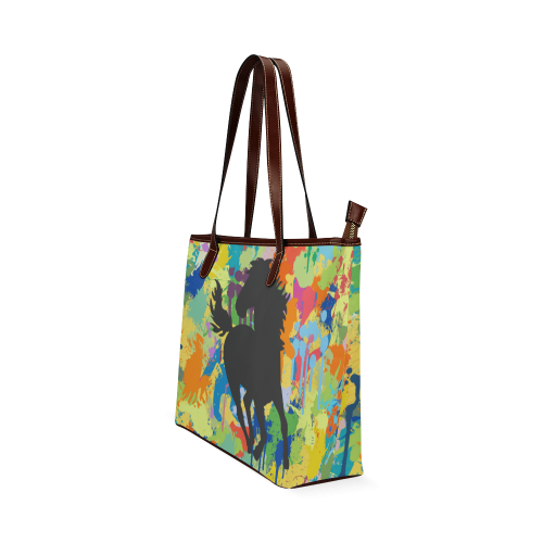 Horse Black Shape Colorful Splash Shoulder Tote Bag (Model 1646)