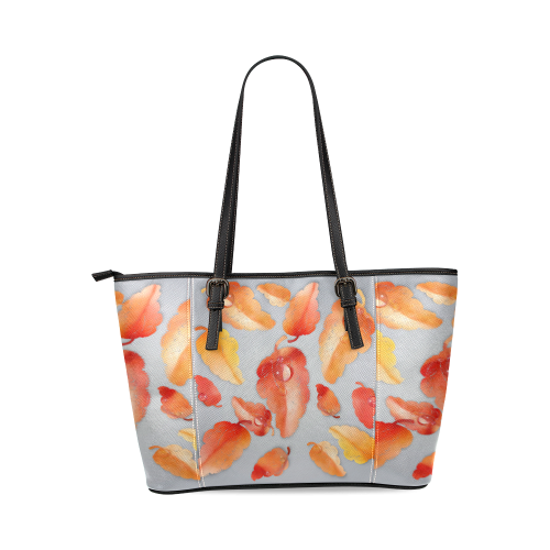 Leaves on gray Leather Tote Bag/Small (Model 1640)