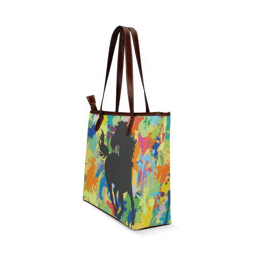 Horse Black Shape Colorful Splash Shoulder Tote Bag (Model 1646)