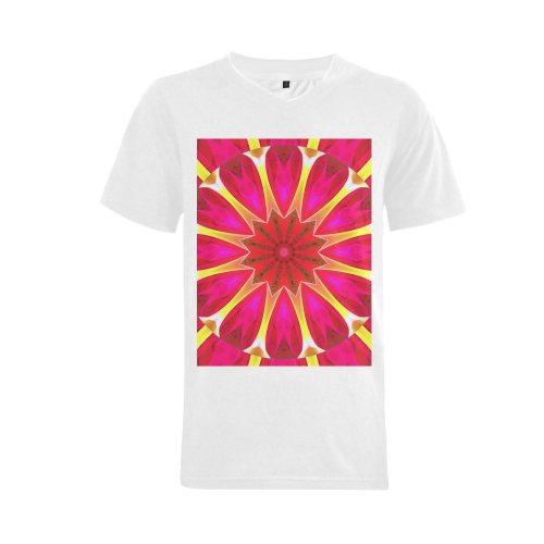 Cherry Daffodil Abstract Modern Pink Flowers Zen Men's V-Neck T-shirt  Big Size(USA Size) (Model T10)