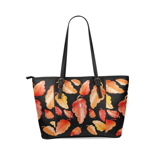 Red- orange leaves Leather Tote Bag/Small (Model 1640)