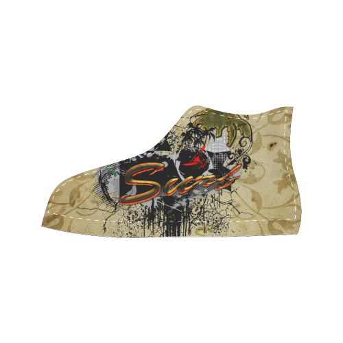 Surfing, surfdesign with surfboard and palm Women's Classic High Top Canvas Shoes (Model 017)