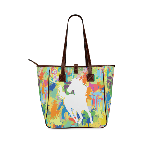 Horse White Shape Colorful Splash Classic Tote Bag (Model 1644)