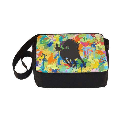 Horse Shape Colorful Splash Y Background Classic Cross-body Nylon Bags (Model 1632)
