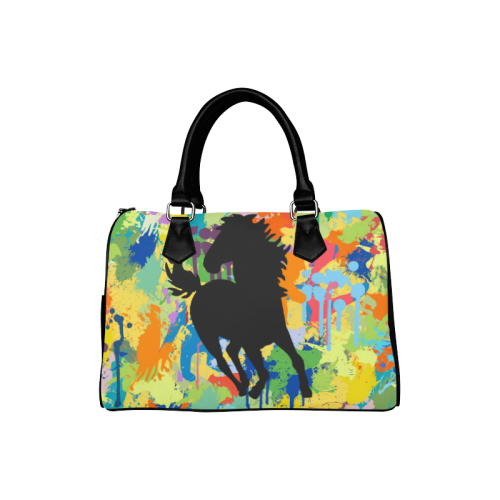 Horse Shape Template Colorful Splash Boston Handbag (Model 1621)