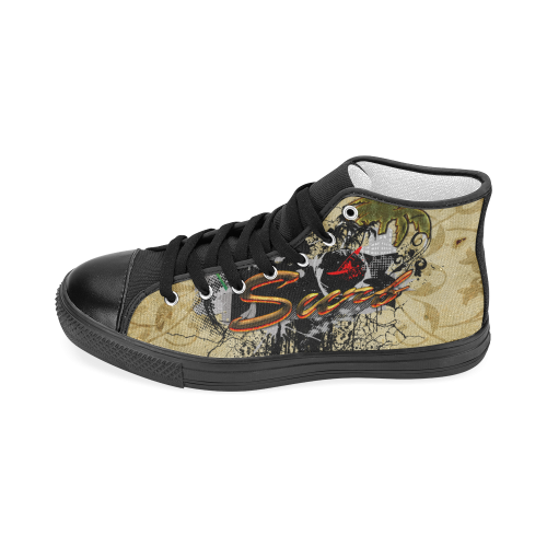 Surfing, surfdesign with surfboard and palm Women's Classic High Top Canvas Shoes (Model 017)