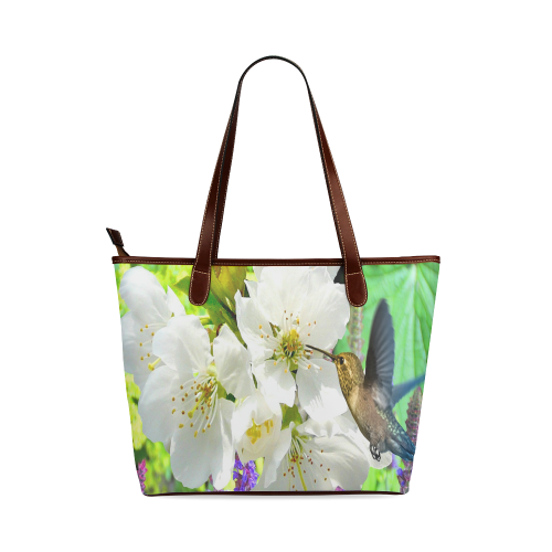 Peach Blossom Hummingbird Shoulder Tote Bag (Model 1646)