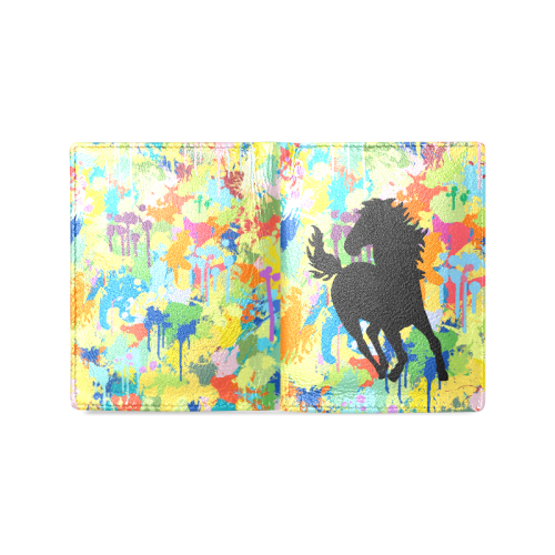 Horse Shape Colorful Splash Men's Leather Wallet (Model 1612)