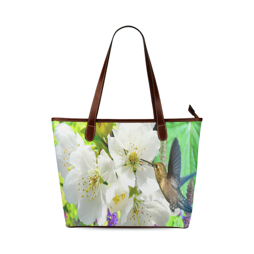 Peach Blossom Hummingbird Shoulder Tote Bag (Model 1646)