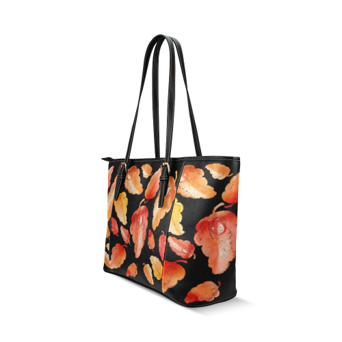 Red- orange leaves Leather Tote Bag/Small (Model 1640)