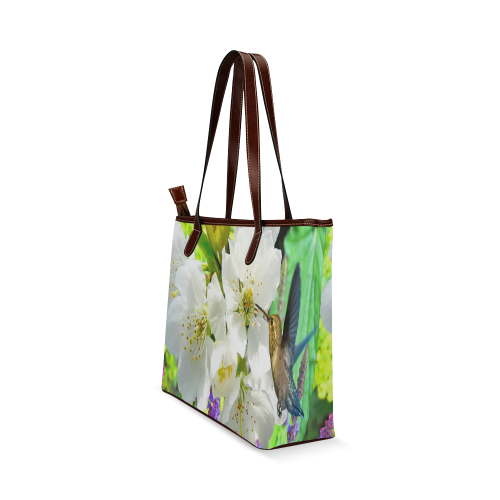Peach Blossom Hummingbird Shoulder Tote Bag (Model 1646)