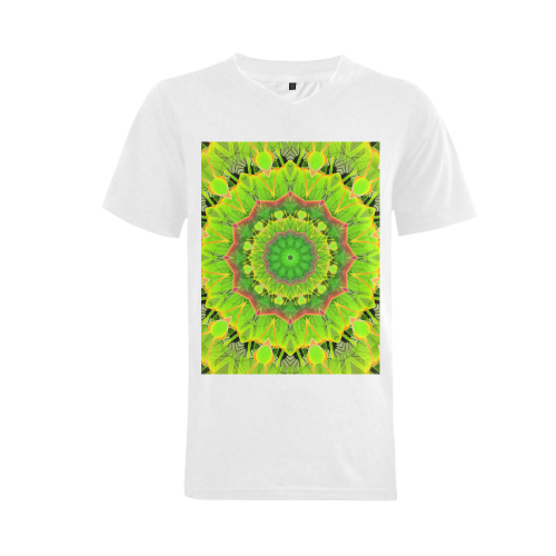 Golden Green Foliage Ferns Abstract Summer Days Men's V-Neck T-shirt  Big Size(USA Size) (Model T10)