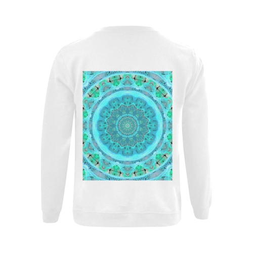 Teal Cyan Ocean Abstract Modern Lace Lattice Gildan Crewneck Sweatshirt(NEW) (Model H01)