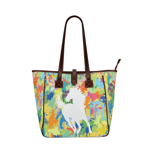 Horse White Shape Colorful Splash Classic Tote Bag (Model 1644)