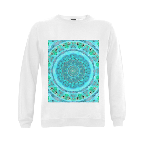 Teal Cyan Ocean Abstract Modern Lace Lattice Gildan Crewneck Sweatshirt(NEW) (Model H01)