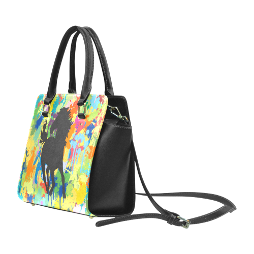 Horse Black Shape Colorful Splash Classic Shoulder Handbag (Model 1653)