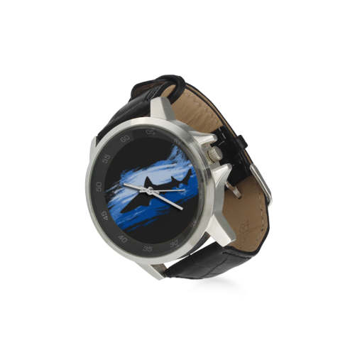 Shark Shape Blue Painting Your Background Unisex Stainless Steel Leather Strap Watch(Model 202)