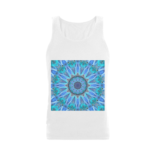 Sapphire Ice Flame, Cyan Blue Crystal Wheel Plus-size Men's Shoulder-Free Tank Top (Model T33)