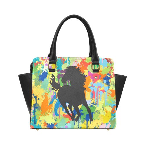 Horse Black Shape Colorful Splash Classic Shoulder Handbag (Model 1653)